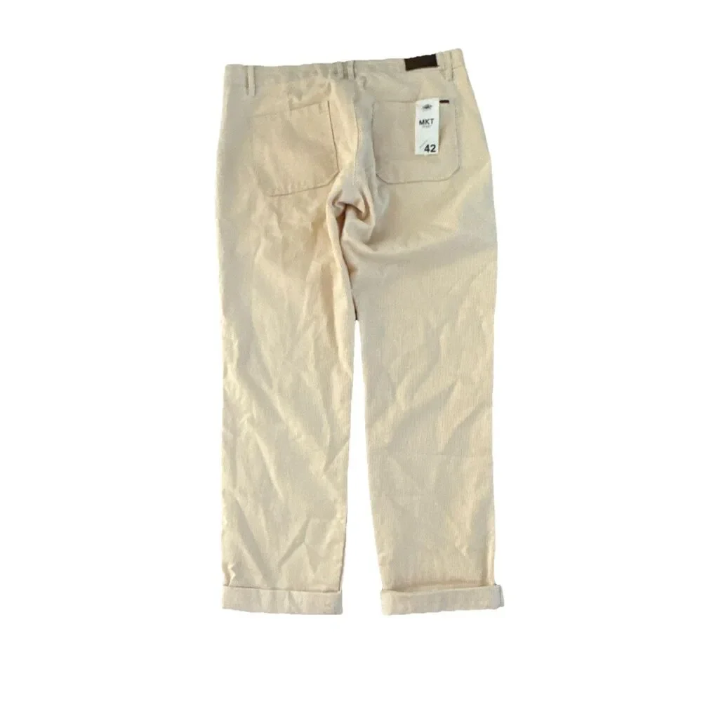 MKT‎ Studio Pinstripe Pants Size 10 US NWT Pale Yellow White Lightweight